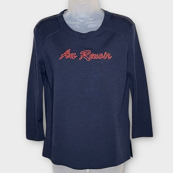 NWOT BANANA REPUBLIC Au Revoir Embroidered Merino Wool Sweater Size Medium - Picture 2 of 6